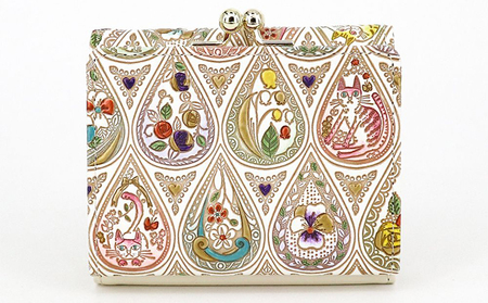 財布 三つ折り ミニ財布 花と猫ミックス 文庫屋大関 三つ折り財布 三つ折りミニ財布 手のひらサイズ 小さい財布 小さい レディース 本革 牛革 革 コンパクト カード 収納 工芸品 雑貨 花 猫 グッズ 日本製 東京