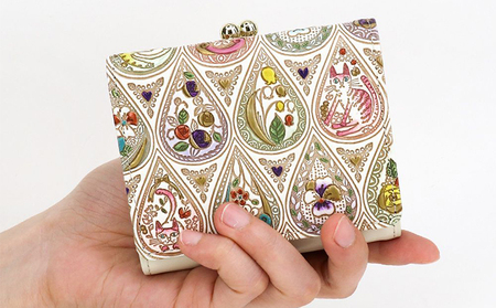 財布 三つ折り ミニ財布 花と猫ミックス 文庫屋大関 三つ折り財布 三つ折りミニ財布 手のひらサイズ 小さい財布 小さい レディース 本革 牛革 革 コンパクト カード 収納 工芸品 雑貨 花 猫 グッズ 日本製 東京