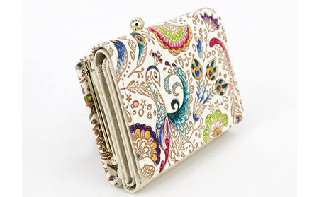 【文庫屋大関】三つ折りミニ財布 孔雀【皮革工芸品】 ファッション 小物 民芸品 お札 カード 小銭 手のひらサイズ コンパクト 大人かわいい 牛革 手作り 国産