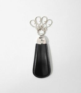 キプリス本革製コードバンｘシラサギレザーシューホーンキーホルダー　カラー：ブラックｘネイビー　