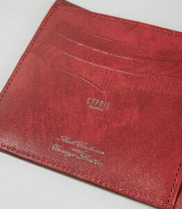 キプリス本革製コードバンxシラサギレザーカード札入れ ブラック:ブラックxレッド