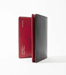 キプリス本革製コードバンｘシラサギレザー通しマチ名刺入れ　カラー：ブラックｘレッド　