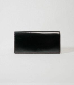 キプリス本革製コードバンxシラサギレザーファスナー付きササマチ長財布 カラー:ブラックxレッド