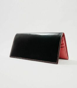 キプリス本革製コードバンxシラサギレザーファスナー付きササマチ長財布 カラー:ブラックxレッド