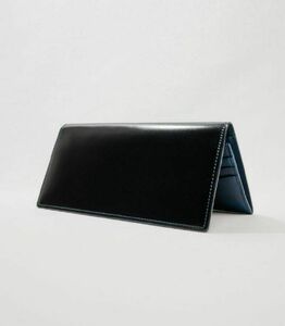 キプリス本革製コードバンｘシラサギレザーファスナー付きササマチ長財布　カラー：ブラックｘネイビー　