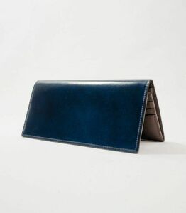 キプリス本革製コードバンxシラサギレザーファスナー付きササマチ長財布 カラー:ネイビーxダークブラウン