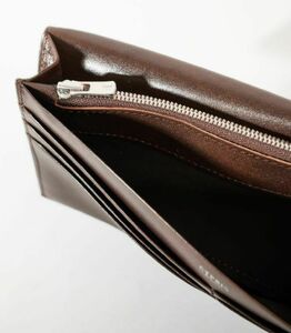 キプリス本革製コードバンxシラサギレザーファスナー付きササマチ長財布 カラー:ネイビーxダークブラウン
