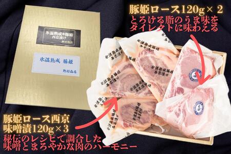 氷温熟成®豚姫ロース　食べ比べセット 【kt044-001】豚肉 ﾛｰｽ 熟成肉 国産 食品 味噌漬け 味付け ｾｯﾄ お取り寄せ