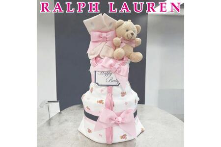 おむつケーキ（ピンク）　デザイン：ベアロゴ（6M） 【kt045-004】 おむつ ｹｰｷ ﾌﾟﾚｾﾞﾝﾄ 洋服 ｶﾊﾞｰｵｰﾙ 靴下 ｷﾞﾌﾄ お祝い