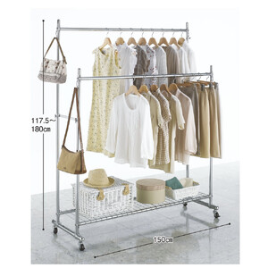  【シリーズ累計100000台突破！】プロ仕様 頑丈ハンガーラック ダブルタイプ・幅90cm_1904000017_00 | 収納 収納