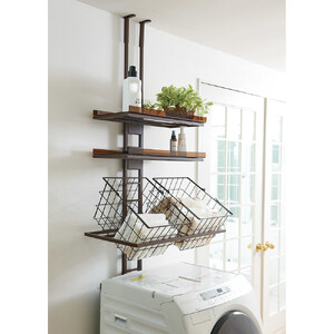 1本脚ですっきり置けるモダンランドリーラック 棚2段バスケット2個 幅73cm奥行47cm【ダークブラウン】_1904001014_02