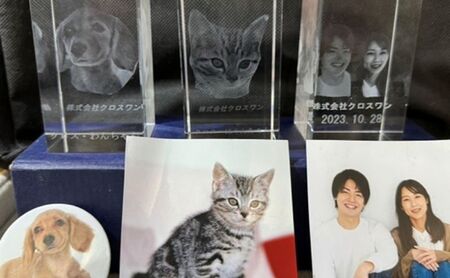 1枚写真で3Dクリスタル（犬・猫・人物の正面写真）