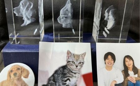 1枚写真で3Dクリスタル（犬・猫・人物の正面写真）