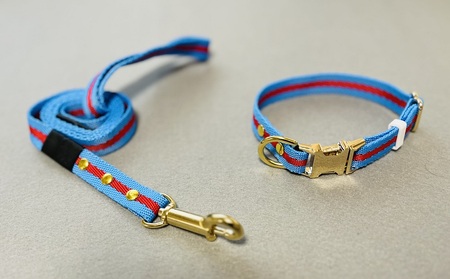 トイプードル及び小型犬用カラー（首輪）＆リード(カラー：水色・赤・水色)【001-005】