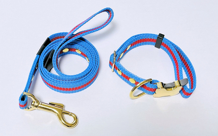 柴犬用カラー（首輪）＆リード(カラー：水色・赤・水色)【001-008】