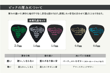 笑暮屋 エボナイト製ギターピック『シーラカンス』1mm-2mmセット（ティアドロップ型）【007-006】