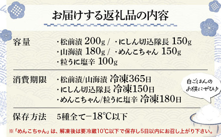 岩内の海産物5種セット たらこ うに かずのこ にしん 塩辛 F21H-575