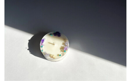 ロスフラワーで作る、ソイリースボタニカルキャンドル　【ブルーグリーン＆パープル】（シトラスの香り）