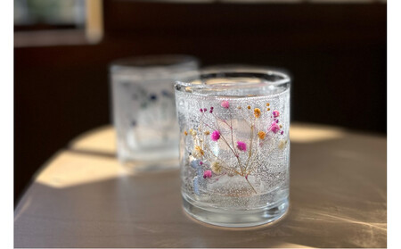 ロスフラワーで作る、かすみ草のキャンドルホルダー　【ピンク＆イエロー】