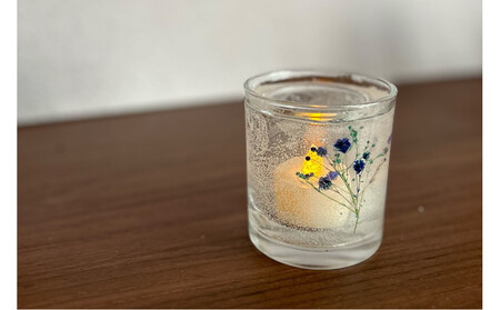 ロスフラワーで作る、かすみ草のキャンドルホルダー　【ブルー＆パープル】