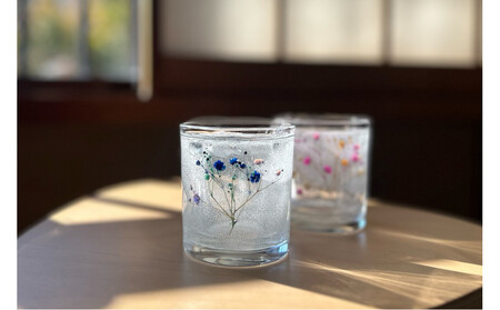 ロスフラワーで作る、かすみ草のキャンドルホルダー　【ブルー＆パープル】
