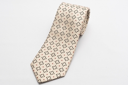 【受注生産】匠の技術で織り上げるシルク１００％のモザイク小紋柄ネクタイ（ライトイエロー）