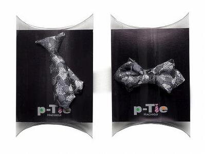 シルク100%のミニネクタイ 「p-Tie」2種セット(シルバー系)