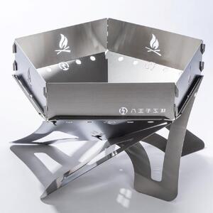 金属材料屋が創る、素材の美しさを生かした焚火台　ステンレスファイヤーピット【FP500】　ロストル＆風防セット