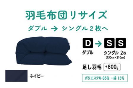【 ネイビー 】ダブル1枚→シングル2枚 リサイズ / ポリエステル混綿  |  寝具 布団 （株）livearth
