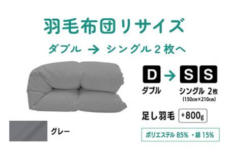 【 グレー 】ダブル1枚→シングル2枚 リサイズ / ポリエステル混綿  |  寝具 布団 （株）livearth
