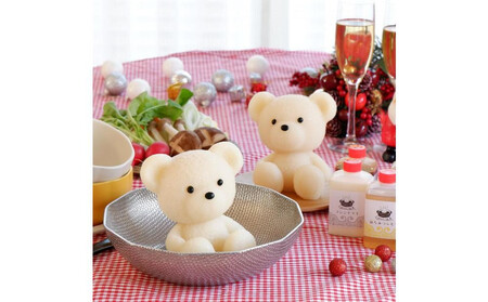 北海道めんこい鍋くまちゃん温泉 SNSで話題のかわいく映えるお鍋！豆乳醤油風味の白くまちゃんペアセット skm-002