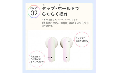 【オーロラ/ホワイト】Bluetooth 5.3 完全ワイヤレス ステレオイヤホン インナーイヤータイプPG-BTE18TW