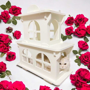 猫家具 キャットファニチャーシリーズ 猫のお城『キャットホワイトキャッスル 2階建て』　※沖縄・離島への配送不可