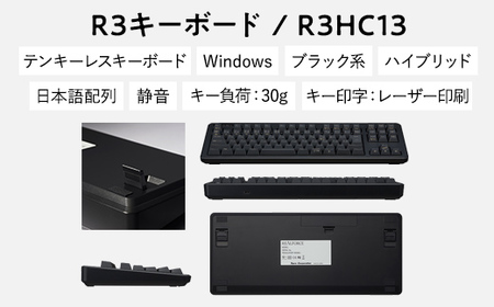テンキーレスリアルフォース R3キーボード（日本語配列 静音・30g）R3HC13