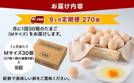 【9ヶ月定期便】相模原市田名のおがわのたまご　ピンク卵 Mサイズ 30個(27個＋割れ補償3個)×9か月 | 卵 鶏卵 玉子 たまご 生卵 国産 濃厚 コク 旨味 旨み※着日指定不可