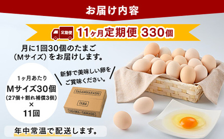 【11ヶ月定期便】相模原市田名のおがわのたまご　ピンク卵 Mサイズ 30個(27個＋割れ補償3個)×11か月 | 卵 鶏卵 玉子 たまご 生卵 国産 濃厚 コク 旨味 旨み※着日指定不可