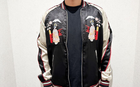 日本地図と舞妓柄刺繍リバーシブルスカジャン　サイズはS・M・L・XL・XXL 服 おしゃれ かっこいい ヴィンテージ 刺繍 横須賀【有限会社 エムシーハウス】 [AKAP005]