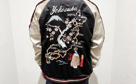 日本地図と舞妓柄刺繍リバーシブルスカジャン　サイズはS・M・L・XL・XXL 服 おしゃれ かっこいい ヴィンテージ 刺繍 横須賀【有限会社 エムシーハウス】 [AKAP005]