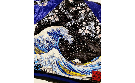 スカジャン 桜と荒波 刺繍 洋服 アウター ファッション【サイズ選択可】 XLサイズ