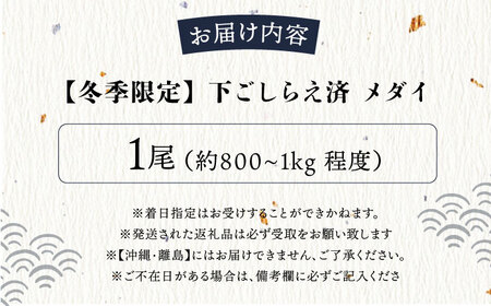 【先行予約】【冬季限定】下ごしらえ済 メダイ 約800g~1kg 鮮魚 処理済み 下処理済み 【長井水産株式会社】[AKAJ031]
