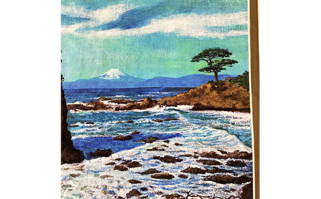 YOKOSUKA HANDKERCHIEF 画家：大塚研一朗氏が描いた横須賀-立石海岸より、富士を望む