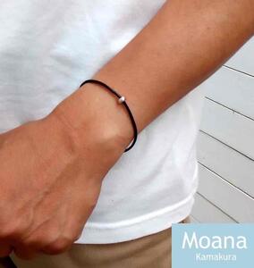 【レディース】シルバー＆牛革ブレスレット  Black