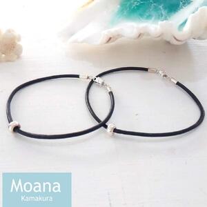 【レディース】シルバー＆牛革ブレスレット  Black