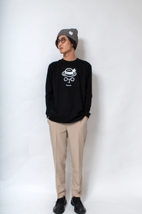 《1》レディースL・メンズS~M 麦わらロングTシャツ BLACK