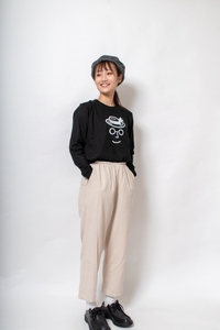 《2》メンズL 麦わらロングTシャツ BLACK