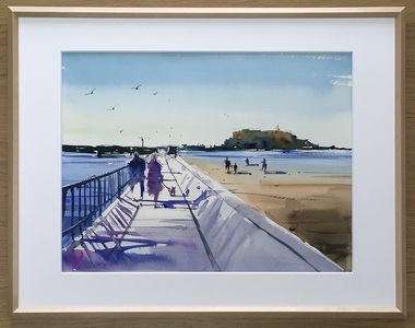 【あなたと二人で（腰越）】鎌倉の風景水彩画[A４サイズ複製・額付]