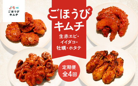 【定期便4回】ごほうびキムチ定期便（生赤エビ・イイダコ・牡蠣・ホタテ）【 キムチ 神奈川県 小田原市  キムチ】