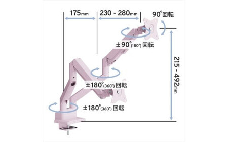 Pixio モニターアーム デュアル 耐荷重9kg/1本 ピンク PSW1DPK  | モニターアーム モニターアーム