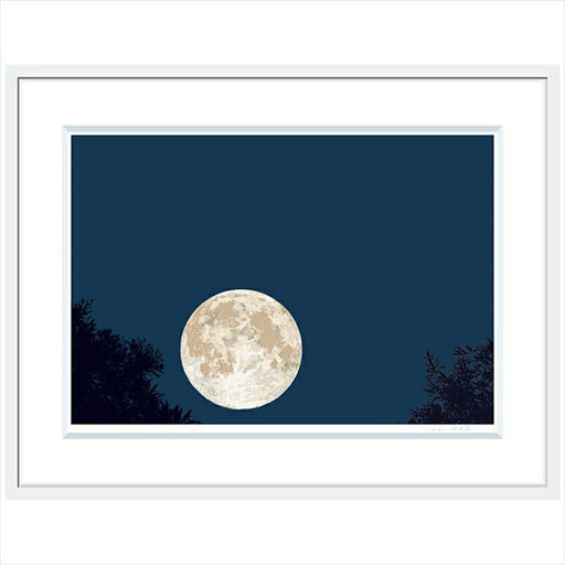 【三日月が見た満月の夜】小説付き　直筆サイン入り　額付きジークレープリント　小田原にある景色　心象風景　片田舎の風景　子供の頃に見た風景　海　空　山 アート アート