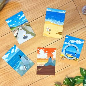 湘南・茅ヶ崎で描く、海を感じるイラストアート 『湘南ランドスケープ：ポストカード5枚+A4クリアファイル2枚セット』 / 犬 猫 サザンC